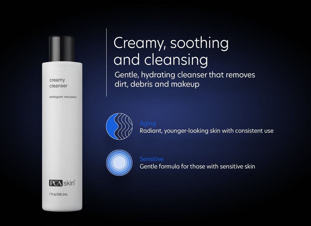 PCA SKIN Creamy Cleanser.  Creamy, soothing and cleansing.  Gentle, hydrating cleanser that removes dirt, debris and makeup.