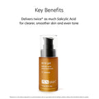 PCA SKIN Acne Gel Key Benefits.  Delivers  twice as much Salicylic Acid for clearer, smoother skin and even ton.