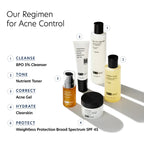 Regimin for acne control.  BPO 5% cleanser.  Nutrient Toner.  Acne Gel.  Clearskin.  Weightless Protection Broad-Spectrum SPF 45
