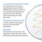 PCA SKIN C&E Strength Max Antioxidant Treatment featuring L-ascorbic Acid, Tocopherol, and Bisabolol ingredients.