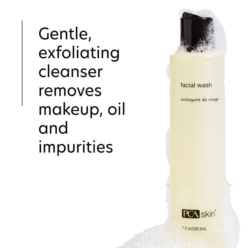 Gentle, exfoliating cleanser removes makeup, oli, and impurities